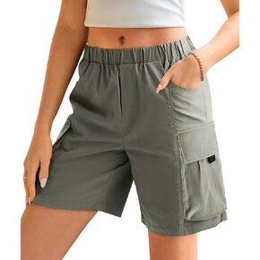 IVIR Summer Women 8" Cargo Bermuda Shorts Knee Length Long Shorts with Pockets Quick Dry Wide Leg Hiking Outfits