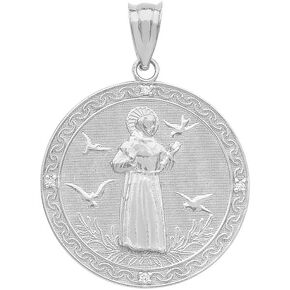 925 Sterling Silver Saint Francis of Assisi CZ Round Medal Charm (Small)
