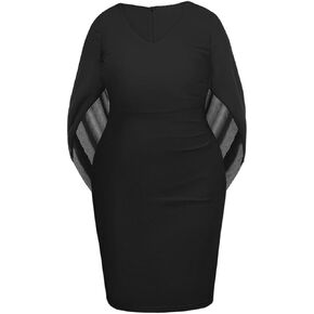 Plus Size Wedding Guest Dress - Women Chiffon Cape Semi Formal Cocktail Party Bodycon Dresses