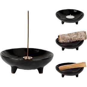 Incense Holder, Handmade Ceramic Incense Burner, 4.25-Inch Bowl with 9-Hole Design, Tripod Stability, Ash Catcher, Ideal for Meditation, Yoga, SPA, Heat-Resistant & Easy to Clean (White)