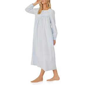 Eileen West Queen Anne's Lace Cotton Heirloom Dream Long Sleeve Nightgown with Pockets, Lace Trimmed Cuffs, 50-Inch Length