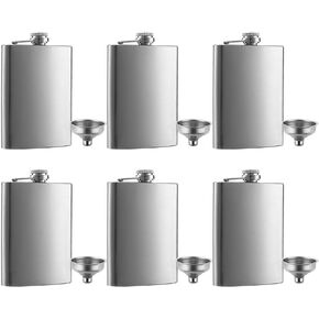 6 Pcs 8 oz Hip Stainless Steel Flask & Funnel Set by QLL, Easy Pour Funnel is Included, Great Gift