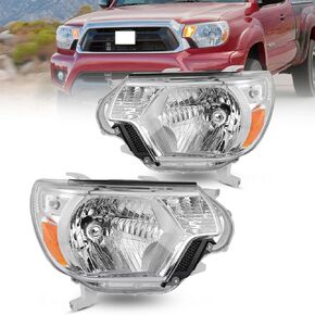 2012 2013 2014 2015 Tacoma Headlights ، مجموعة المصباح الأمامي متوافق مع 2012-2015 Toyota Tacoma Halogen استبدال السائق الجريان السائق Chrome Housing amber (بدون مصابيح)