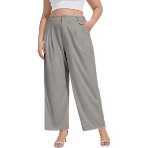 Moon Wood Women's Plus Size Wide Leg Pants High Elastic Waisted Casual Work Pants Office Business Dress Pants with Pockets