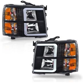 المصابيح الأمامية Grand Orange LED متوافقة مع Chevy Silverado 1500 2007-2013/ FIT Silverado 2500 3500 2500HD 3500HD 2007-2014 Clear Lens Black Housing Reflector