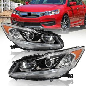 جهاز الإسقاط الأمامي مع DRL FIT لعام 2016 2017 Honda Accord LX/EX/Sport ، مصابيح Halogen الأمامية OE Style Chrome Housing Amber Replict