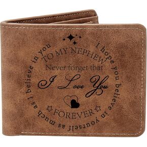 THTCSQ To My Nephew Gifts,Leather Wallet for Men,Engraved Personalized Leather Wallet,Birthday Christmas Gifts for Nephew from Aunt Uncle (To My Nephew)