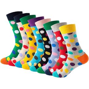 Colorful Polka Dot Crew Socks for Women, Novelty Funny Patterned, Funky Cotton Sock Gifts for Girls, Pack of 8 Pairs