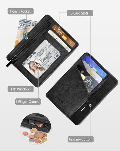 Women Wallet, Works with Apple Find My, Credit Card Holder Slim Wallet, Slim Minimalist Wallet for Women, RFID Wallet Women Front Pocket Small Leather Wallet with Zipper Coin Pocket & ID Window, Blue in Kuwait