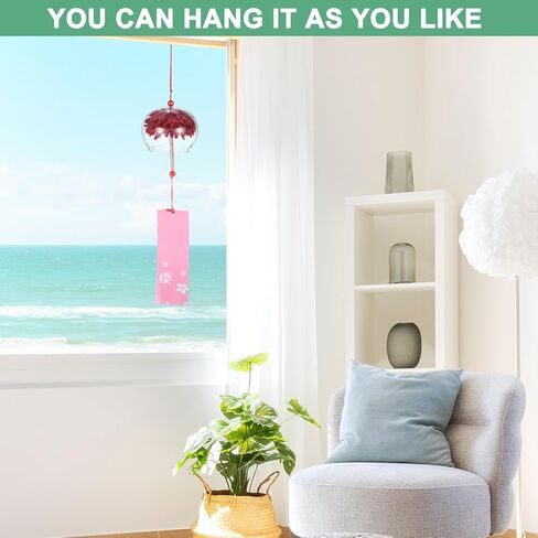 1-Pack Japanese Wind Chimes, Glass Wind Bells Handmade Pendant, Glass Hanging Wind Chimes for Outdoor/Garden/Patio/Home/Yard Decoration [Champagne] in Kuwait