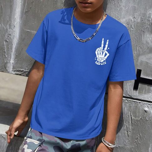 Boys Funny Saying Shirts Graphic Tees Cute Short Sleeve Preppy Clothes Tweens Skeleton Hands Tshirts for Kids Boys in Saudi Arabia