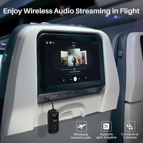 1Mii SafeFly Pro Bluetooth 5.3 Transmitter Receiver, Wireless Audio Adapter w/Screen for 2 Bluetooth Headphones, AptX LL/HD/AD, Use with Any 3.5MM Jack on Airplane, TV & iPad/Tablet in Kuwait