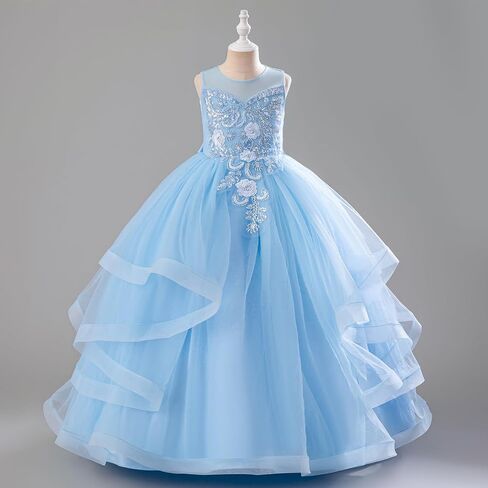 IDOPIP Sequin Flower Girl Dress for Wedding Pageant Tulle Ball Gown Prom Kids Princess Birthday Party Bridesmaid Maxi Dresses in Saudi Arabia