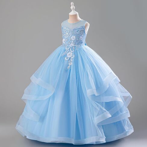 IDOPIP Sequin Flower Girl Dress for Wedding Pageant Tulle Ball Gown Prom Kids Princess Birthday Party Bridesmaid Maxi Dresses in Saudi Arabia
