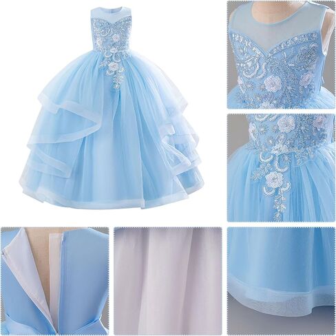 IDOPIP Sequin Flower Girl Dress for Wedding Pageant Tulle Ball Gown Prom Kids Princess Birthday Party Bridesmaid Maxi Dresses in Saudi Arabia