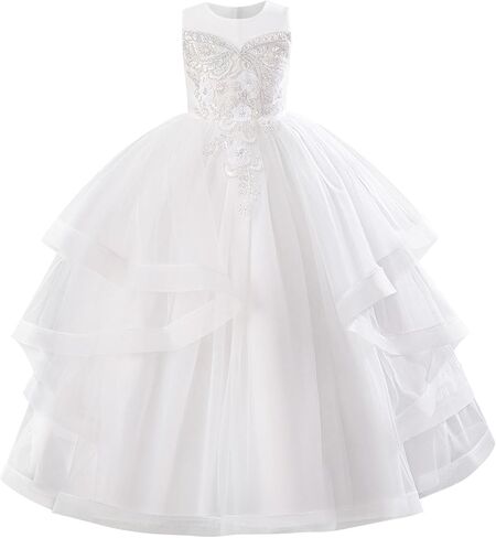 IDOPIP Sequin Flower Girl Dress for Wedding Pageant Tulle Ball Gown Prom Kids Princess Birthday Party Bridesmaid Maxi Dresses in Kuwait
