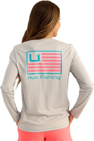HUK Women's Pursuit Patterned Crew Long Sleeve Shirt in Kuwait