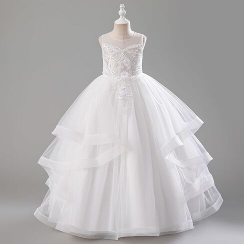 IDOPIP Sequin Flower Girl Dress for Wedding Pageant Tulle Ball Gown Prom Kids Princess Birthday Party Bridesmaid Maxi Dresses in Kuwait