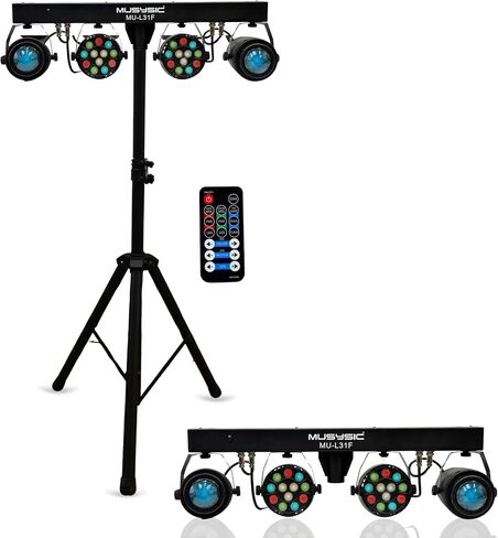 MUSYSIC LED RGB Dj Light with Stand, 4 Par Powerhouse GigBar for Parties, Concerts, and Light Shows, Lighting Package w/Stage Light Stand - MU-L31G in Saudi Arabia