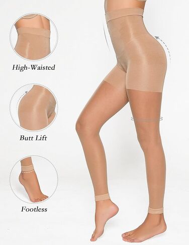 Women's Sheer Footless Tights 20D Microfibre Control Top Pantyhose, High Waist Silk Stockings in Saudi Arabia
