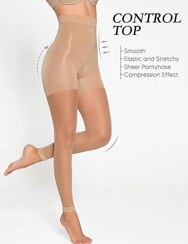 Women's Sheer Footless Tights 20D Microfibre Control Top Pantyhose, High Waist Silk Stockings in Saudi Arabia