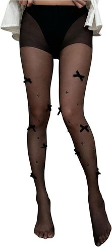SHENHE Women's Sheer Bows Tights Beaded High Waist Ultra Thin Pantyhose Stockings in Saudi Arabia