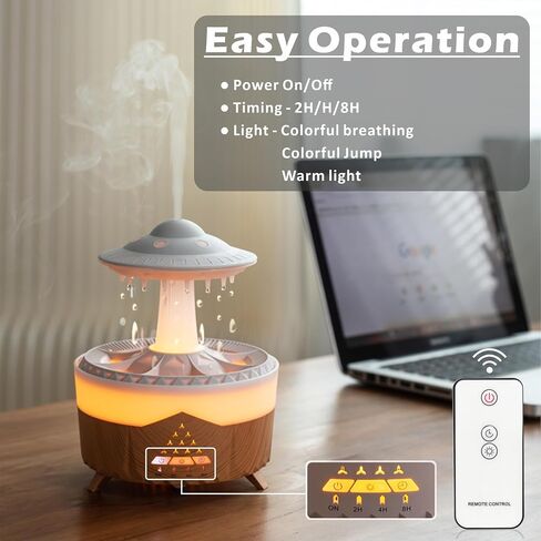 Essential Oil Diffuser 350ML UFO Raindrop Aromatherapy Diffuser Cool Mist Humidifier with 7 Colors LED Lights,Remote Control,Plug in for Bedroom,Office (White) in Saudi Arabia