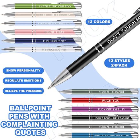 24 Snarky Office Pens Funny Ballpoint Pens Black Ink Pens Work Sucks Pen Set Insulting Complaining Quotes Pen Negative Passive Pens for Colleague Coworker Gifts, Vibrant Color in Kuwait