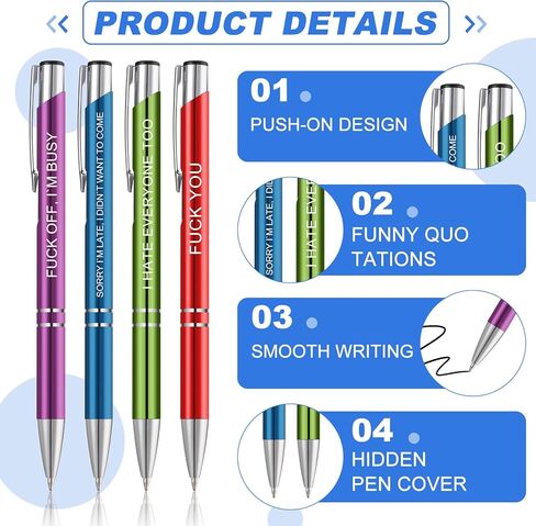 24 Snarky Office Pens Funny Ballpoint Pens Black Ink Pens Work Sucks Pen Set Insulting Complaining Quotes Pen Negative Passive Pens for Colleague Coworker Gifts, Vibrant Color in Kuwait