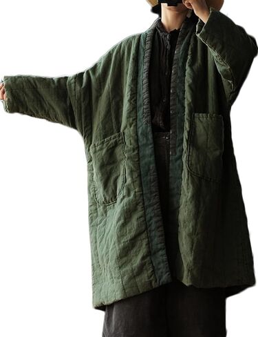 NFYM Women's Quilted Knee Length Coat Open Front Kimono Style Jacket Handmade Threading Outwear for Winter in Saudi Arabia