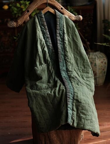 NFYM Women's Quilted Knee Length Coat Open Front Kimono Style Jacket Handmade Threading Outwear for Winter in Saudi Arabia