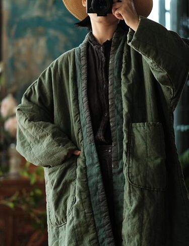 NFYM Women's Quilted Knee Length Coat Open Front Kimono Style Jacket Handmade Threading Outwear for Winter in Saudi Arabia