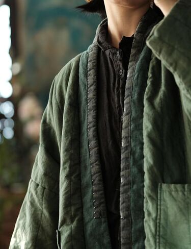 NFYM Women's Quilted Knee Length Coat Open Front Kimono Style Jacket Handmade Threading Outwear for Winter in Saudi Arabia