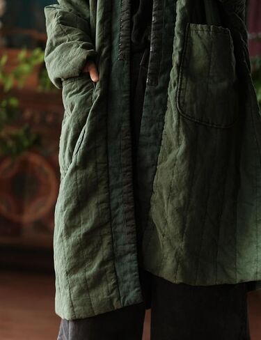 NFYM Women's Quilted Knee Length Coat Open Front Kimono Style Jacket Handmade Threading Outwear for Winter in Saudi Arabia