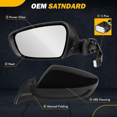 Side Mirror Compatible with Kia Forte 2017 2018 SX/S/EX/LX Door Mirror Assembly w/Heated/Manual Folding/Power glass,Replace KI1320213(Left Driver /5pins) in Saudi Arabia