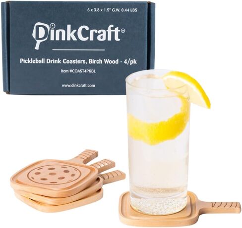 Pickleball Drink Coasters, 2/Pack, Pickleball Gift, Party Decoration, Birch Wood Coaster Set, 3.5 x 3.5", Paddle Shape with Handle, Varnished Finish in Saudi Arabia