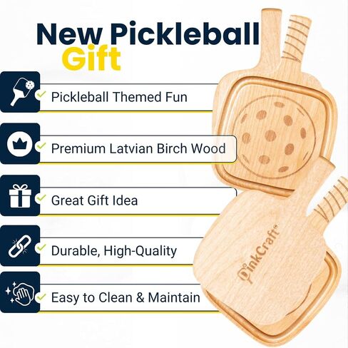 Pickleball Drink Coasters, 2/Pack, Pickleball Gift, Party Decoration, Birch Wood Coaster Set, 3.5 x 3.5", Paddle Shape with Handle, Varnished Finish in Saudi Arabia