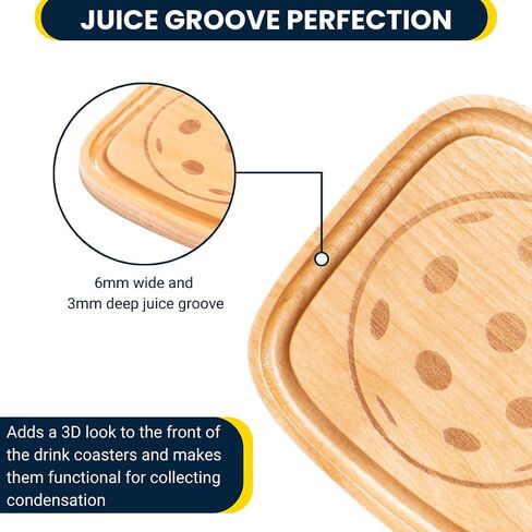 Pickleball Drink Coasters, 2/Pack, Pickleball Gift, Party Decoration, Birch Wood Coaster Set, 3.5 x 3.5", Paddle Shape with Handle, Varnished Finish in Saudi Arabia