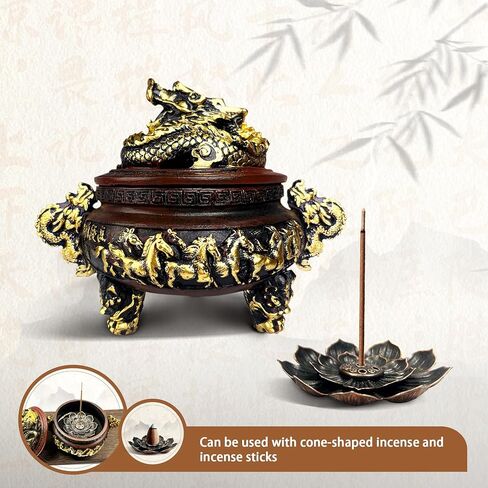 موقد البخور ، موقد راتنجات التنين ، موقد البخور مع غطاء وملحقات الوقوف ، مناسبة للاستخدام الداخلي والخارجي ، فكرة هدية Housewarming ، ديكور Feng Shui Home (أحمر) in Kuwait