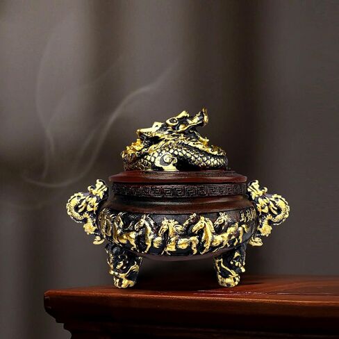 موقد البخور ، موقد راتنجات التنين ، موقد البخور مع غطاء وملحقات الوقوف ، مناسبة للاستخدام الداخلي والخارجي ، فكرة هدية Housewarming ، ديكور Feng Shui Home (أحمر) in Kuwait