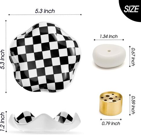 Ceramic Incense Holder for Sticks - Wave-Shaped Tray with Brass & Ceramic Stick Holder - Incense Burner Holder with 5.3" Ash Catcher Bowl for Meditation, Yoga, Home Decor (Black&White) in Saudi Arabia