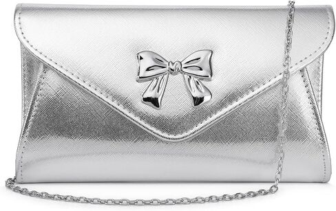 Women Bow Evening Clutch Purse Elegant PU Leather Shiny Party Bag with Detachable Chain Wedding Prom Handbag in Saudi Arabia