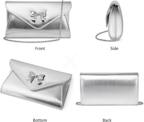 Women Bow Evening Clutch Purse Elegant PU Leather Shiny Party Bag with Detachable Chain Wedding Prom Handbag in Saudi Arabia