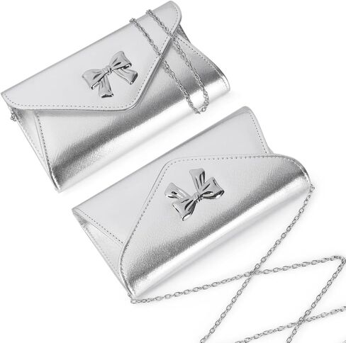 Women Bow Evening Clutch Purse Elegant PU Leather Shiny Party Bag with Detachable Chain Wedding Prom Handbag in Saudi Arabia
