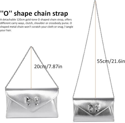 Women Bow Evening Clutch Purse Elegant PU Leather Shiny Party Bag with Detachable Chain Wedding Prom Handbag in Saudi Arabia