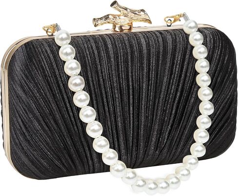 Women Evening Bag Clutch Purse, Pleated Satin Seashell Evening Clutch for Wedding Party Cocktail Prom Dinner with Pearl Chain in Saudi Arabia