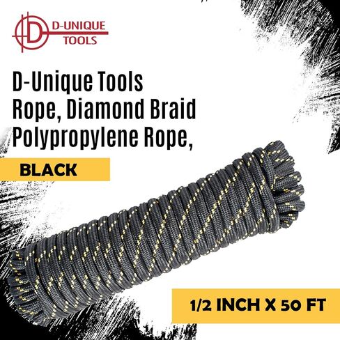 DT-Rope 1/2 in x 100 ft High-Strength Nylon Braided Rope - Heavy Duty Utility Cord for Camping, Hiking, Boating & Outdoor Use (Black-Multicolor) in Saudi Arabia