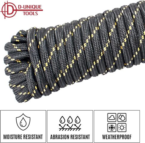 DT-Rope 1/2 in x 100 ft High-Strength Nylon Braided Rope - Heavy Duty Utility Cord for Camping, Hiking, Boating & Outdoor Use (Black-Multicolor) in Saudi Arabia