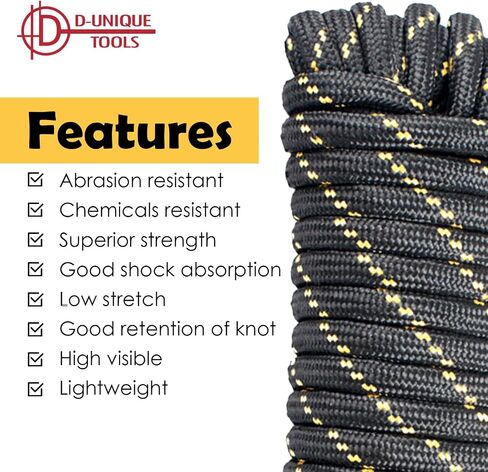 DT-Rope 1/2 in x 100 ft High-Strength Nylon Braided Rope - Heavy Duty Utility Cord for Camping, Hiking, Boating & Outdoor Use (Black-Multicolor) in Saudi Arabia