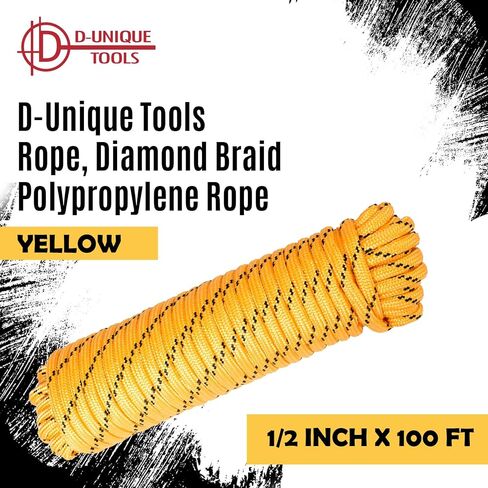 DT-Rope 1/2 in x 100 ft High-Strength Nylon Braided Rope - Heavy Duty Utility Cord for Camping, Hiking, Boating & Outdoor Use (Black-Multicolor) in Saudi Arabia